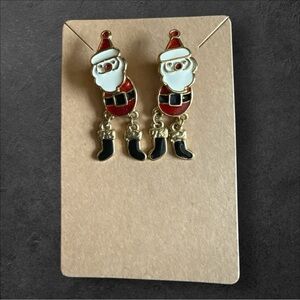Vintage Enamel Santa Claus Christmas Pierced Dangle Earrings